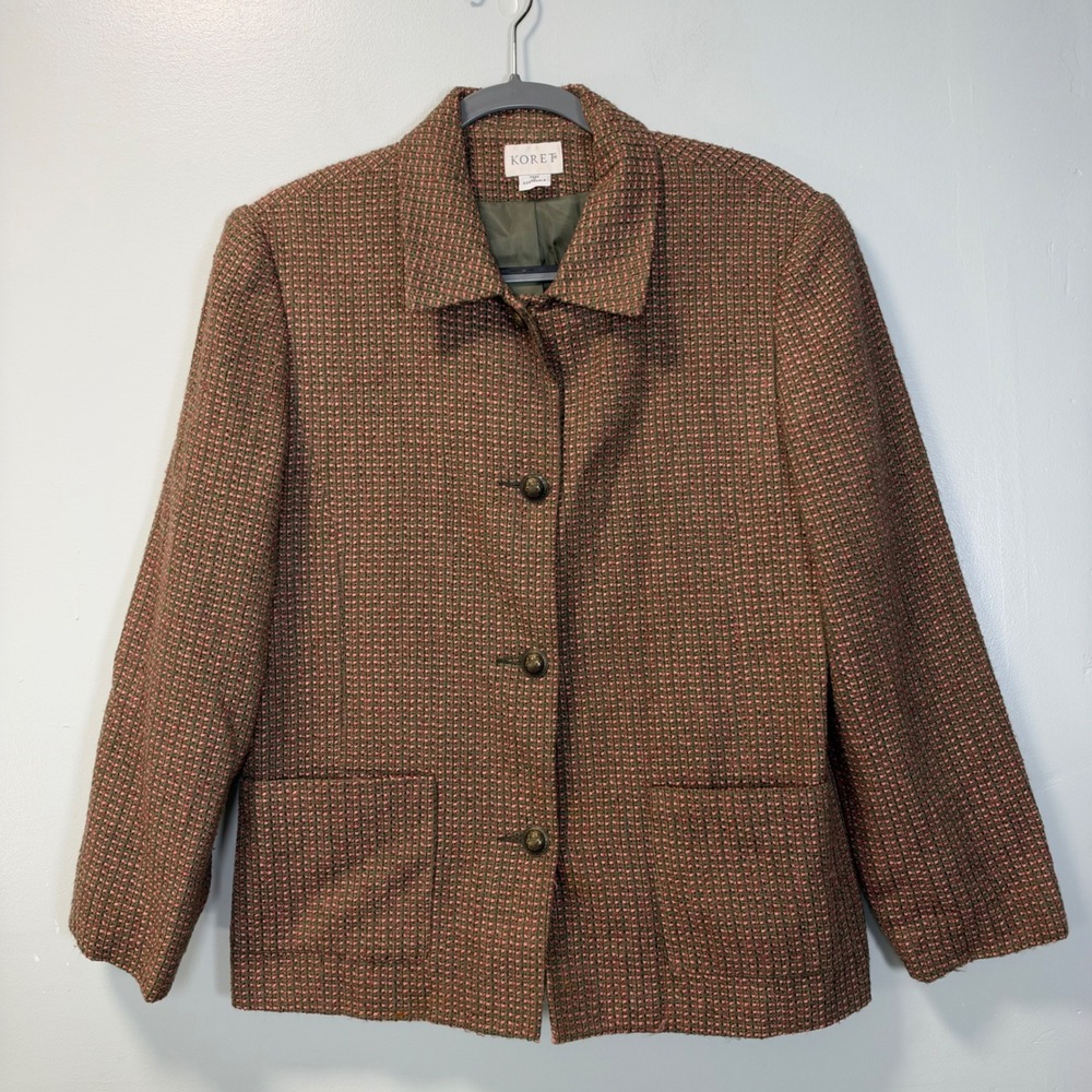 Vintage Koret Pink Green Tweed Wool Blend Blazer Jacket Size 10 197K128A